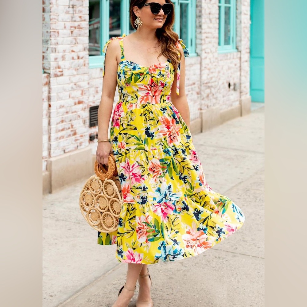 Eliza J Yellow Floral Midi Dress